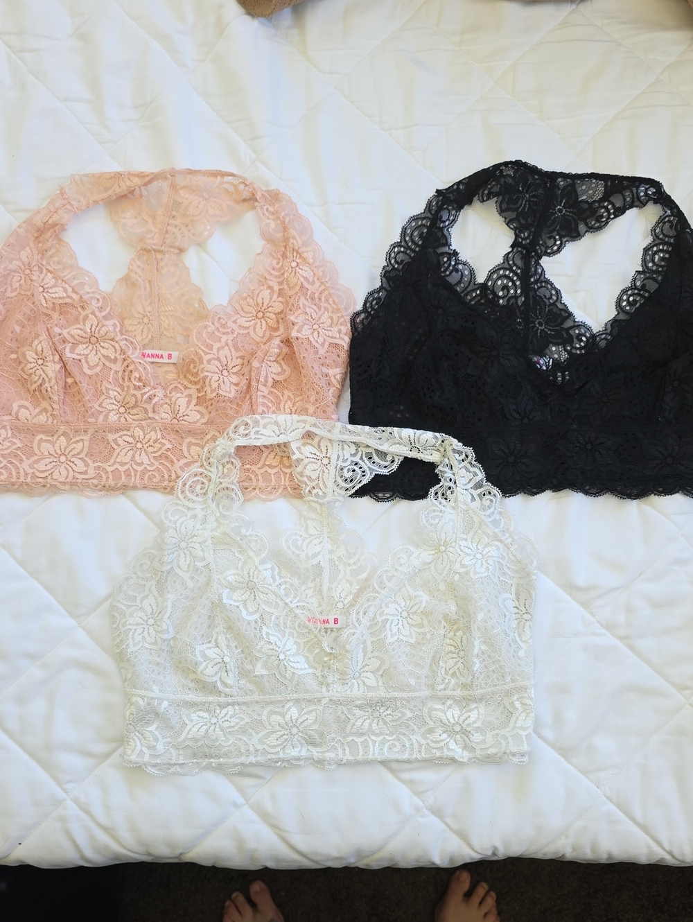 Lace Racerback Bralettes in Blush, Black & Ivory